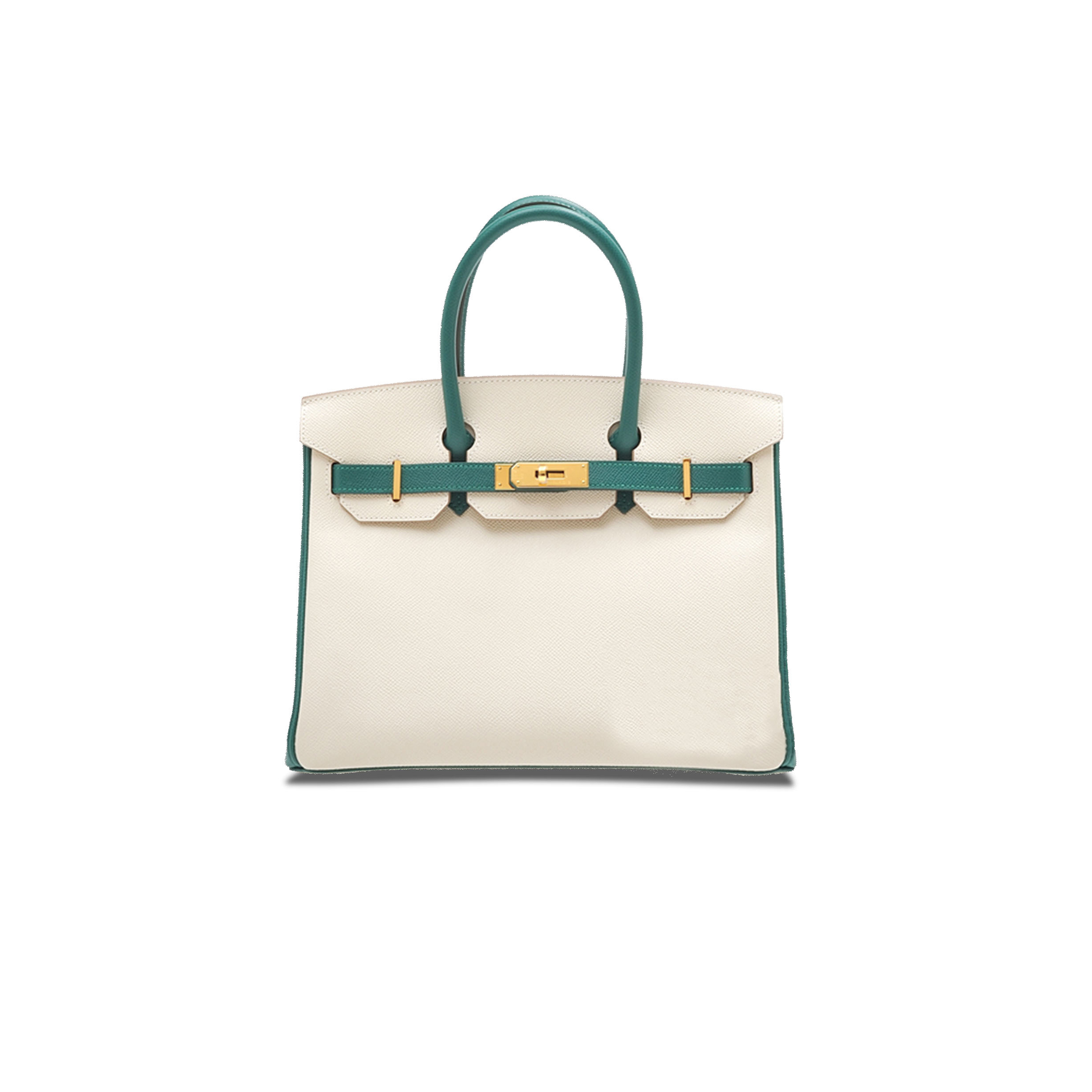 HERMES BIRKIN 30 EPSOM MILKSHAKE WHITE AND PEACOCK GREEN GOLD BUCKLE H028369CK44 (30*23*15cm)